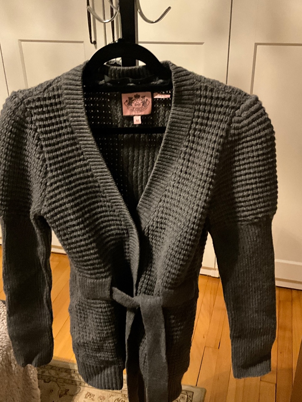 Juicy Couture Charcoal Ribbed Tie-Belt Cardigan